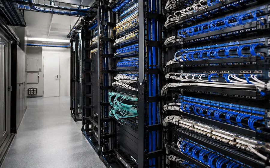 Limpeza de cabeamento estruturado em ambiente técnico corporativo