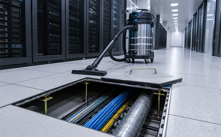 Limpeza de piso elevado e subpiso em data center com sistema HEPA