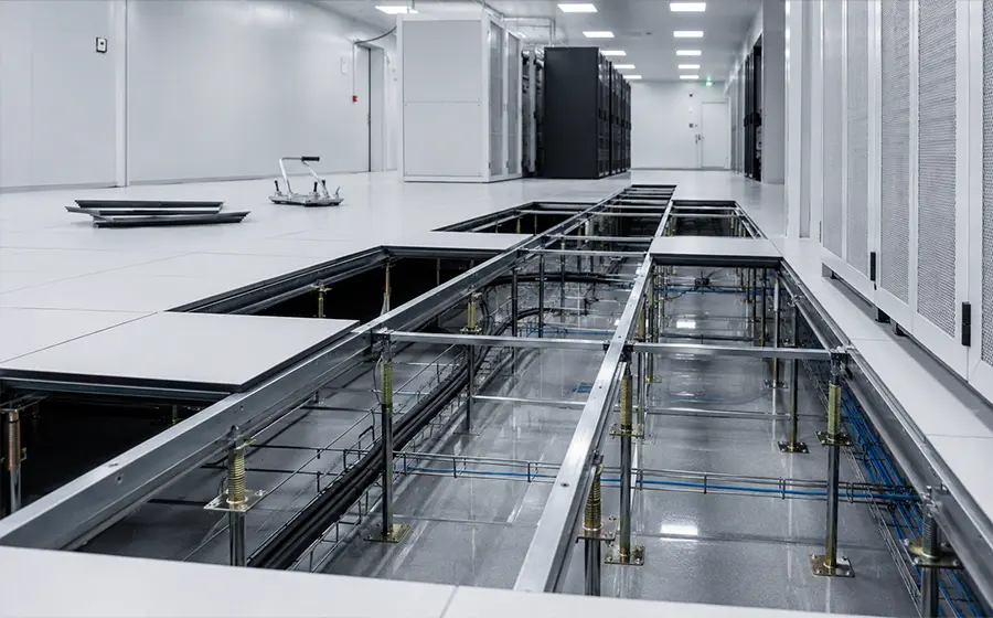 Preparação técnica de piso elevado e plenum inferior em ambiente pós-obra